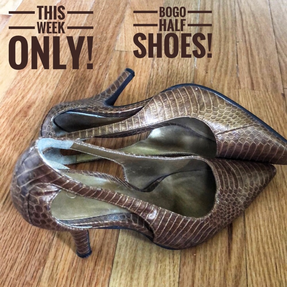 CATO SIZE 7 Bronze snake print high heel open side